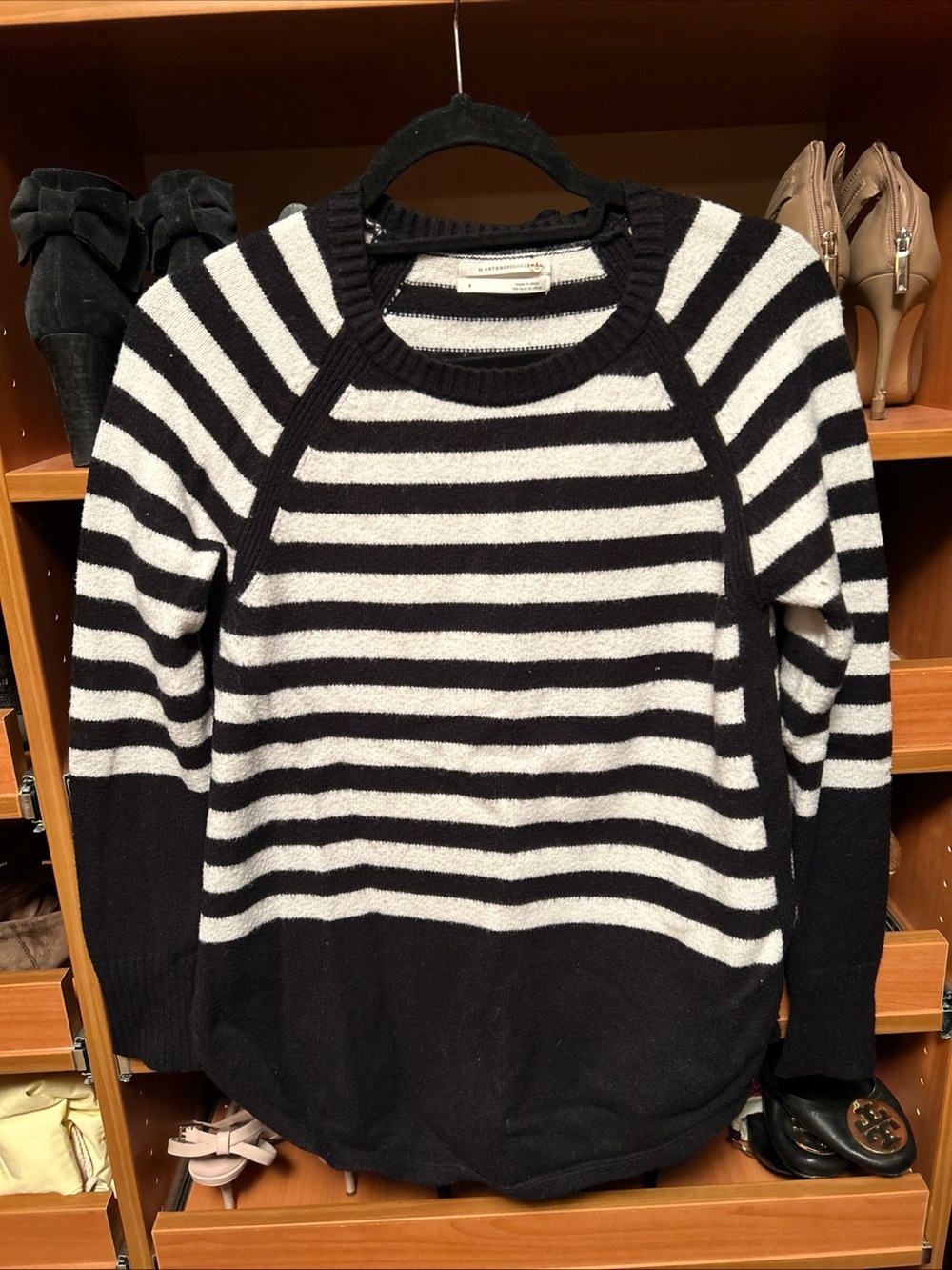 Anthropologie Black and White Striped Crewneck Sweater